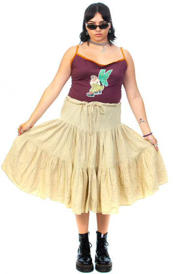 Vintage Y2K Sand Drawstring Midi Skirt