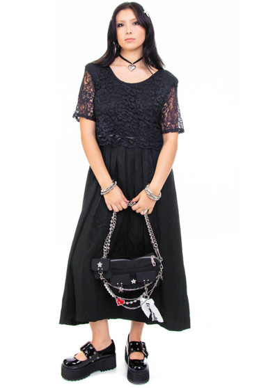 Vintage 80's Black Gothic Lace Maxi Dress