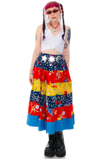 Vintage 90's Floral Tiered Patchwork Midi Skirt