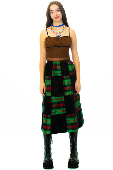 Vintage 80's Velvet & Plaid Checkered Skirt
