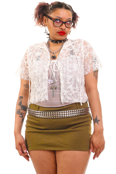 Vintage Y2K White Sequin Tie Top