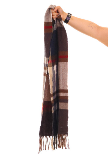 Vintage 90's Soft Brown Plaid Knit Scarf