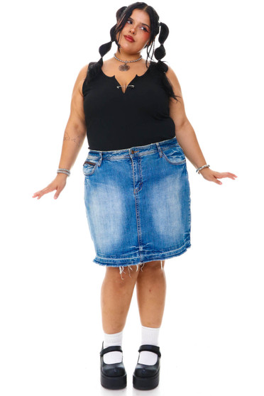 Vintage Y2K Denim Distressed Raw Hem Skort