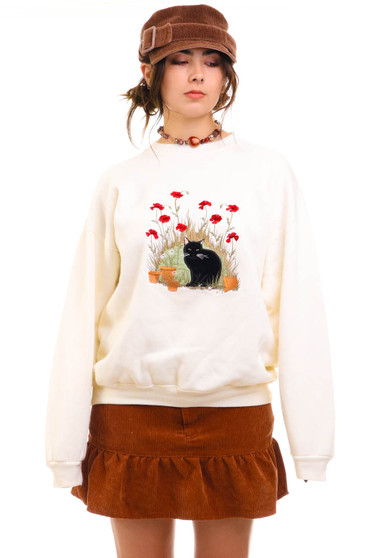 Vintage 80's Embroidered Cat Crewneck Sweatshirt