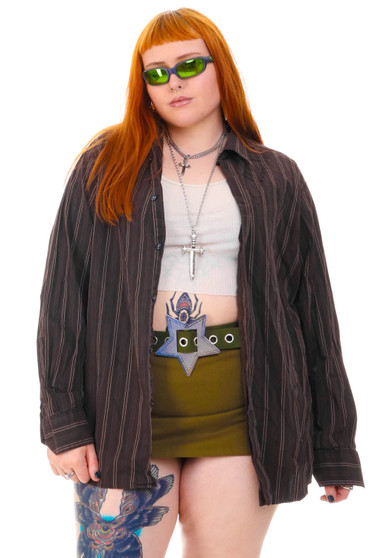 Vintage Y2K Brown Pinstripe Long Sleeve Shirt