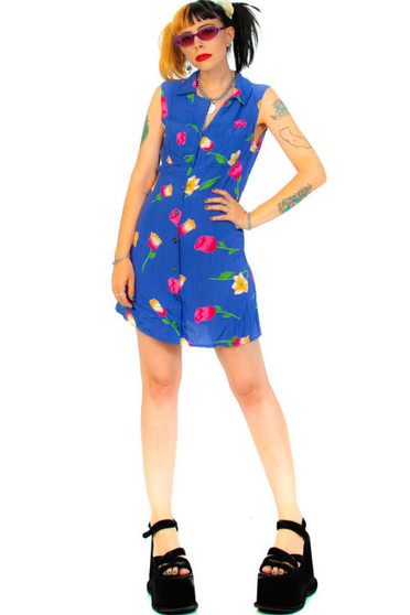 Vintage 90's Periwinkle Floral Mini Dress