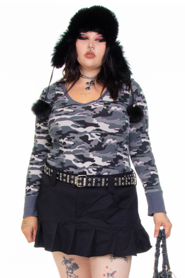 Vintage Y2K Grey Camo Thermal Long-Sleeve