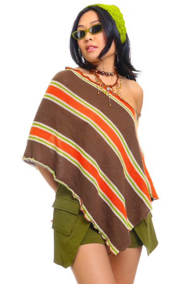 Vintage Y2K Striped Knitted Poncho