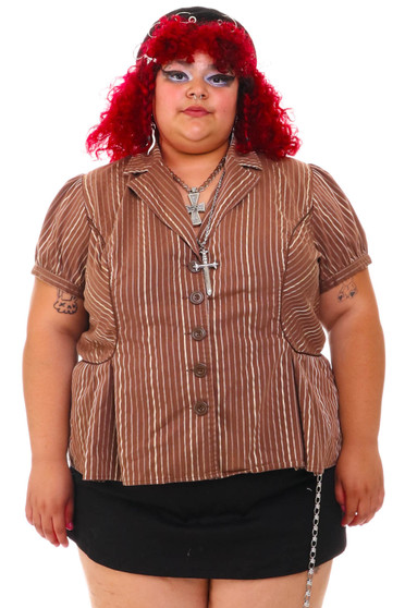 Vintage 90's Striped Pleated Button Top