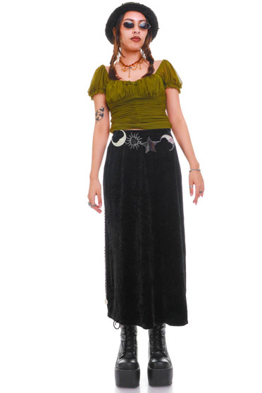 Vintage 90's Black Velvet Midi Skirt 3