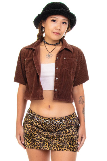Vintage 90's Brown Corduroy Button Crop Top