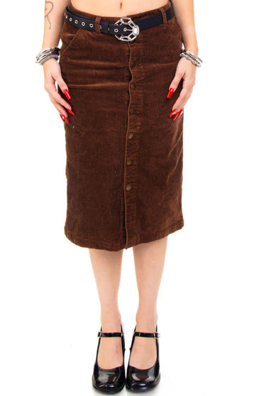 Vintage Y2K Brown Corduroy Button Skirt