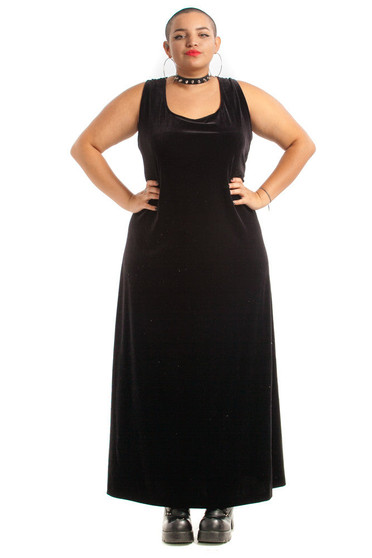 Vintage 90's Witchy Woman Black Velvet Maxi Dress
