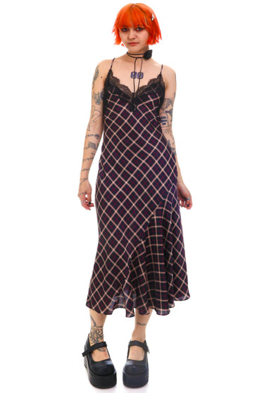 Vintage Y2K Victoria's Secret Plaid Lace Slip Dress