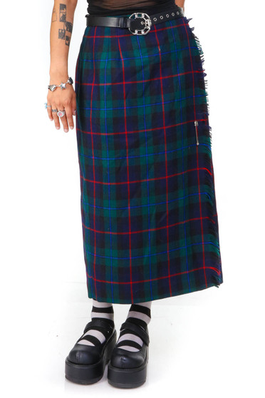 Vintage 80's Grunge Plaid Wool Maxi Skirt