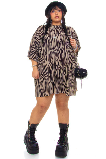 Vintage 90's Rawr Animal Stripe Pleated T-Shirt Dress