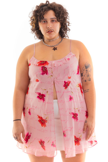 Vintage 90's Pink Love Letter Floral Silk Slip
