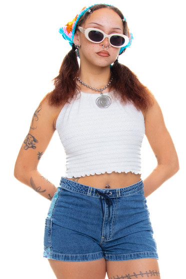 Vintage Y2K Floral Inset Denim Board Shorts