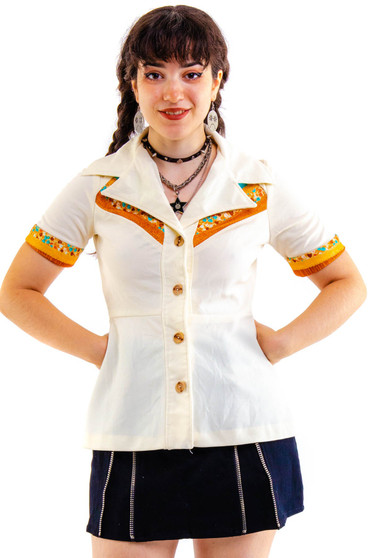 Vintage 70's Cream Collar Button Up