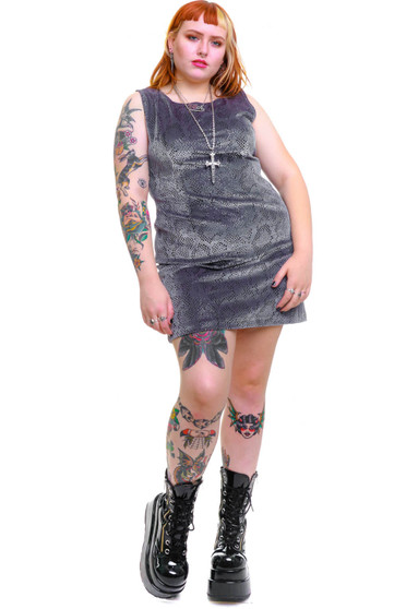 Vintage 90's Shiny Silver Velvet Snake Dress