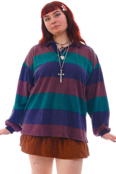 Vintage 90's Block Stripe Long-Sleeve Collared Shirt