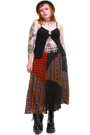Vintage 90's Patchwork Printed Maxi Skirt
