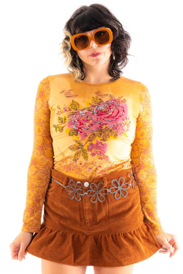 Vintage 90's Tan Sequin and Lace Long Sleeve