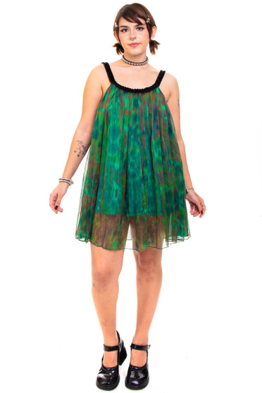 Vintage Y2K Velvet Ribbon Green Pleated Dress - OSFM