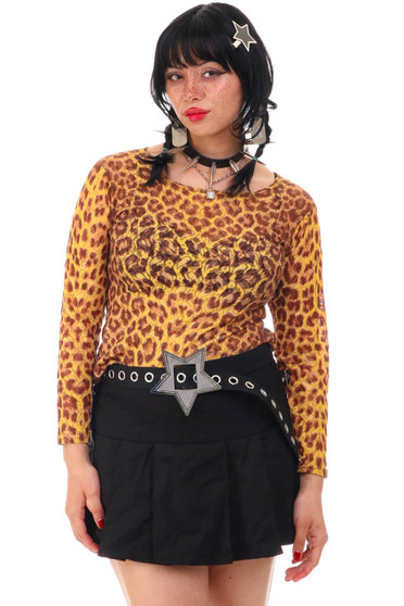 Vintage 90's Rawr!! Cheetah Lace Mesh Long-Sleeve