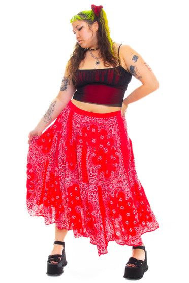Vintage 90's Red Bandana Ruffle Maxi Skirt