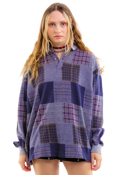 Vintage 90's Nautica Patchwork Collared Long Sleeve