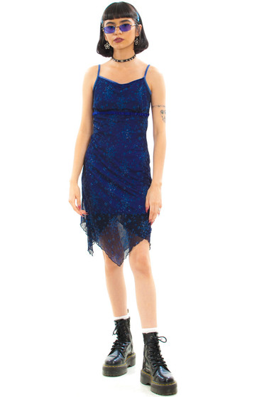 Vintage 90's Glitter Blue Floral Sheer Fairy Dress