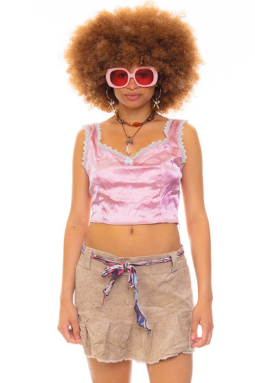 Vintage Y2K Khaki Corduroy Ruffle Hem Mini Skirt