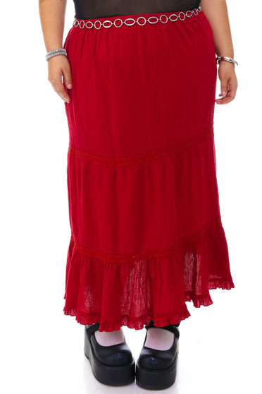 Vintage 90's Vampy Red Tiered Ruffle Maxi Skirt