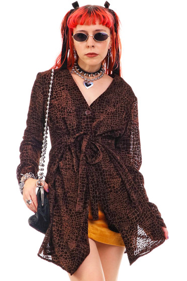 Vintage 90's Brown Velvet Burnout Button Up Shirt