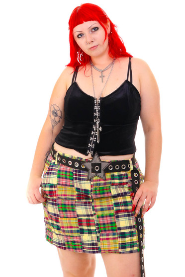 Vintage Y2K Plaid Patchwork Mini Skirt