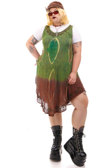 Vintage 90's Tie Dye Forest Fairy Embroidered Tank Dress