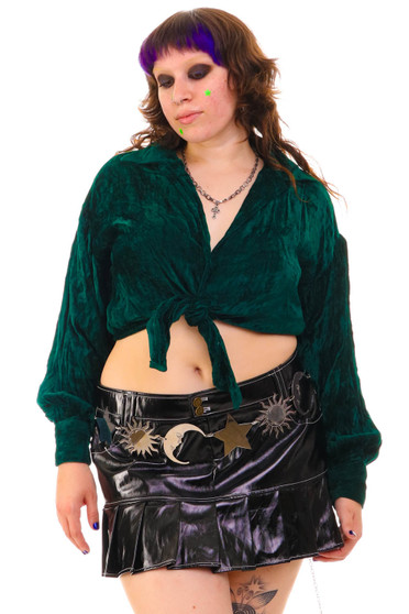 Vintage 90's Emerald Velvet Cropped Button-up Blouse