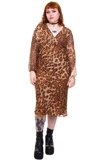 Vintage 90's Leopard Beaded Silk Maxi Dress