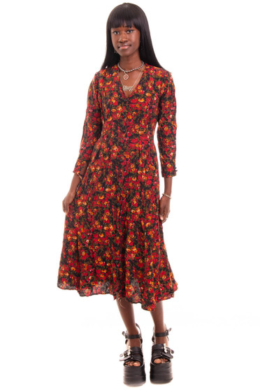 Vintage 90's Express Floral Button Long-Sleeve Dress