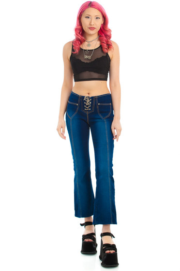 Vintage Y2K Lazer Lace-Front Stretch Denim Flares