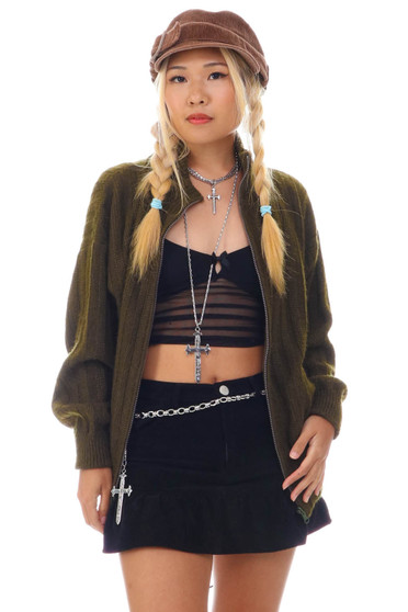 Vintage 90's Forrest Green Zip Up Knit Sweater