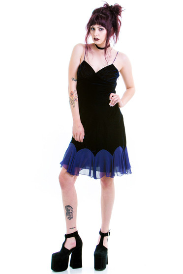 Vintage Authentic Betsey Johnson Blue Velvet Dress