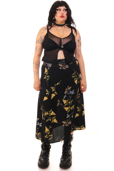 Vintage 90's Black Floral Maxi Skirt