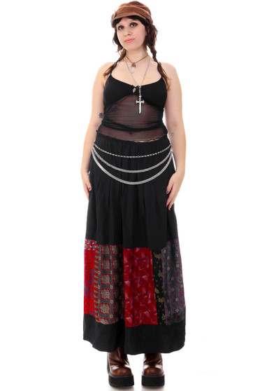 Vintage 90's Dark Navy Patchwork Paisley Maxi Skirt