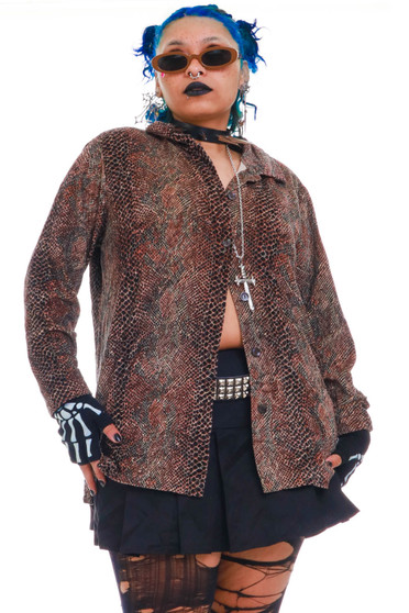 Vintage Y2K Velvet Snake Skin Button Up Longsleeve Top