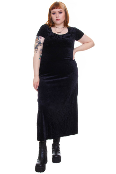 Vintage 90's Gothic Black Velvet Maxi Dress