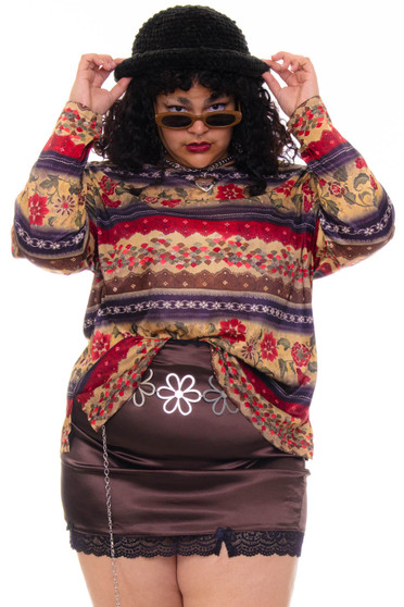 Vintage 90's Stripe Pattern Floral Long-Sleeve