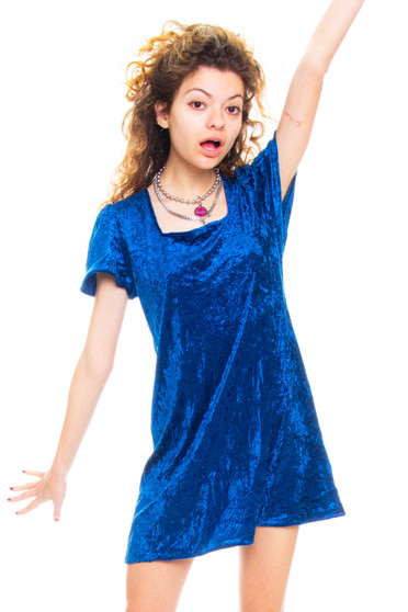 Vintage 90's Midnight Blue Mini Velvet Dress 1