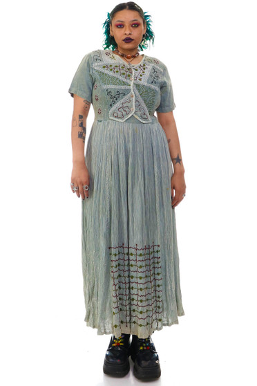 Vintage 90's Faded Grey Embroidered Fairy Maxi Dress